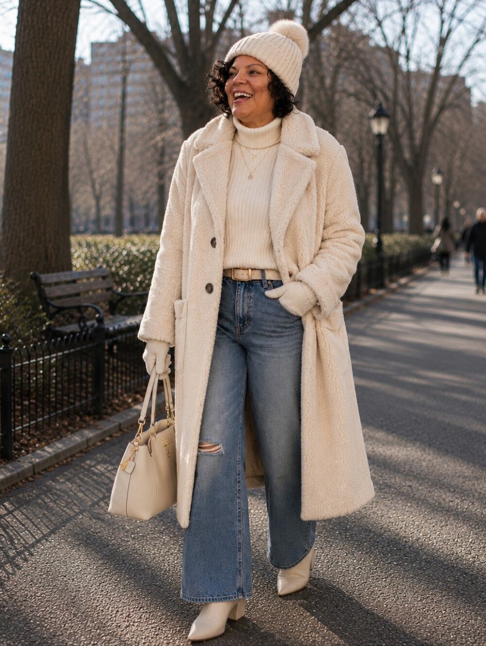 Sanctuary Cream Teddy Faux-Fur Long Coat